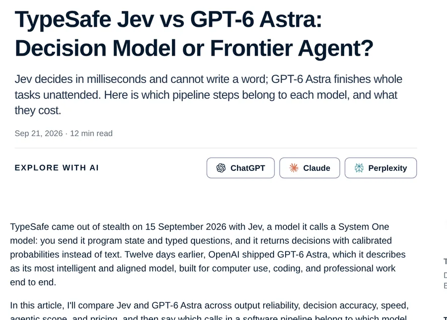 DataCamp article: TypeSafe Jev vs GPT-6 Astra, decision model or frontier agent