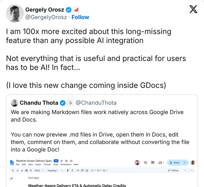 Gergely Orosz on X, quoting Google's announcement