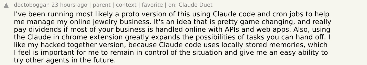 Hacker News comment by doctoboggan on Claude Duet