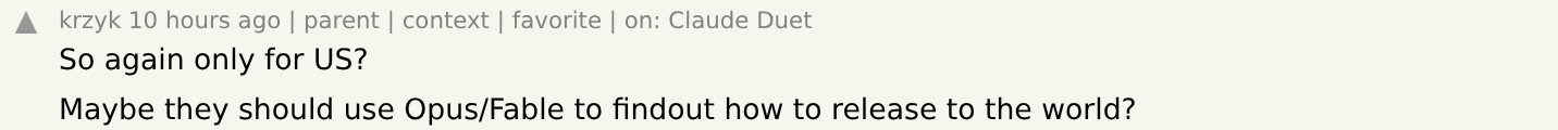 Hacker News comment by krzyk: So again only for US?